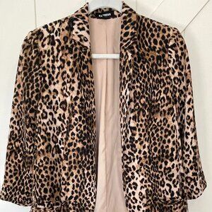Express Blazer Jacket 3/4 Sleeves Open Front Leopard Print Brown Womens Medium